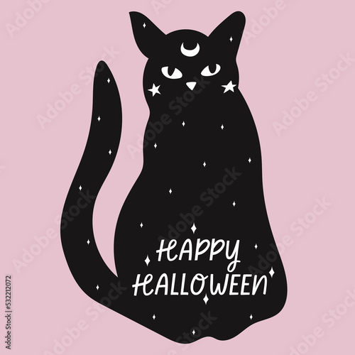 Black cat background. Halloween vector illustration.