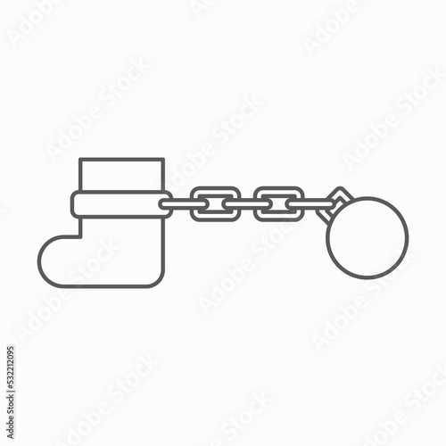shackle icon, pensioner vector, chain and ball illustration