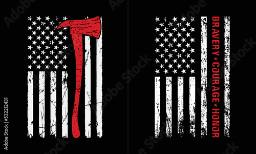 American Firefighter Axe Logo Design With USA Flag