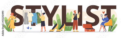 Fashion stylist or image maker banner or website header, vector illustration.