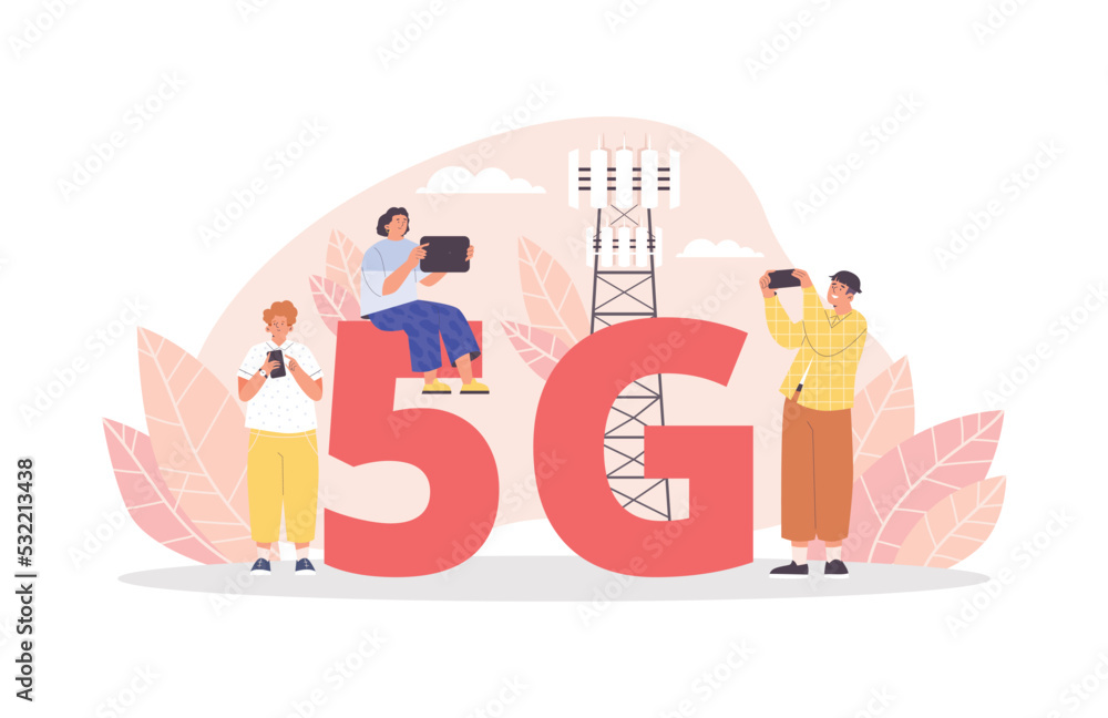 Obraz premium 5g internet communication wireless technology flat vector illustration isolated.