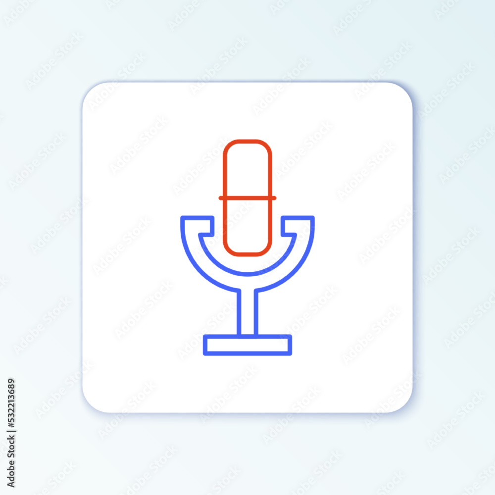 Line Microphone icon isolated on white background. On air radio mic microphone. Speaker sign. Colorful outline concept. Vector Line Microphone icon isolated on white background. On air radio mic microphone. Speaker sign. Colorful outline concept. Vector