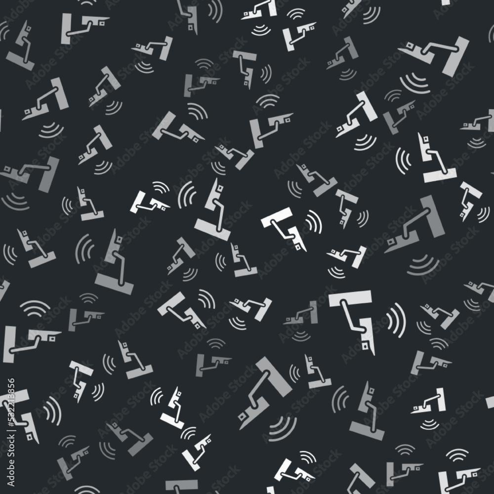 Grey Smart security camera icon isolated seamless pattern on black background. Internet of things concept with wireless connection. Vector Grey Smart security camera icon isolated seamless pattern on black background. Internet of things concept with wireless connection. Vector