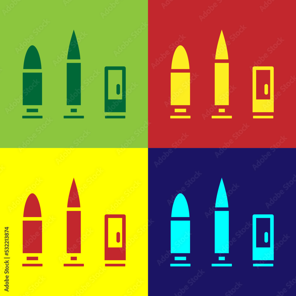 Pop art Bullet and cartridge icon isolated on color background. Vector Pop art Bullet and cartridge icon isolated on color background. Vector