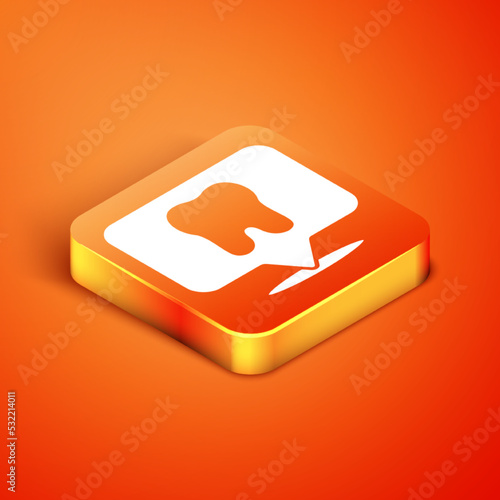 Isometric Dental clinic location icon isolated on orange background. Vector