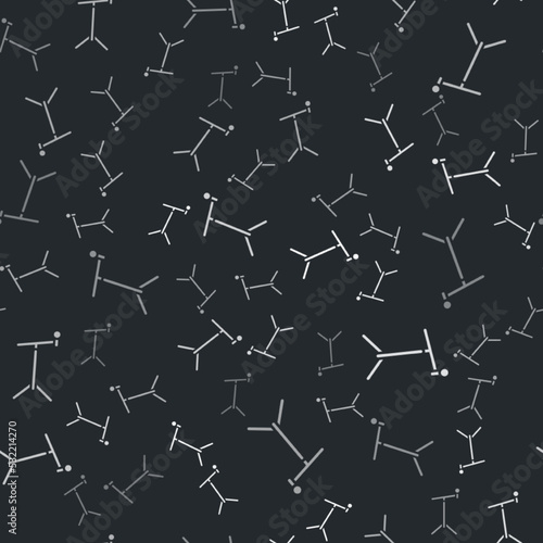 Grey Microphone with stand icon isolated seamless pattern on black background. Vector