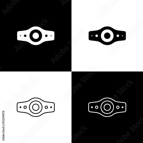Set Wrestling championship belt icon isolated on black and white background. Vector