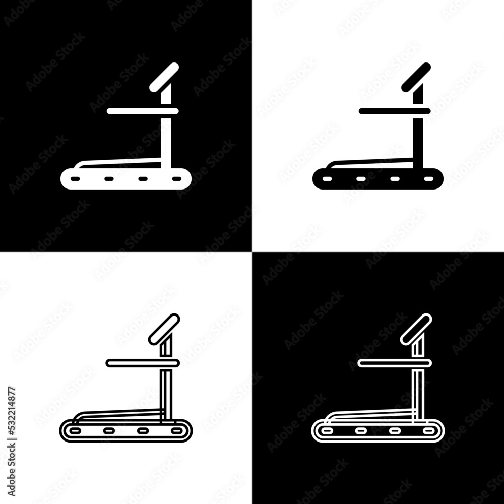 Set Treadmill machine icon isolated on black and white background. Vector Set Treadmill machine icon isolated on black and white background. Vector