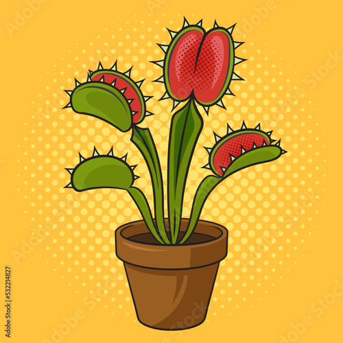 Venus flytrap flower pinup pop art retro vector illustration. Comic book style imitation.
