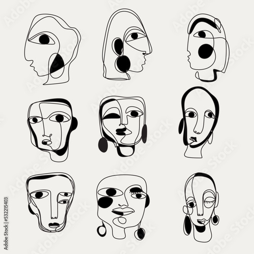 Modern abstract face portrait. Contemporary colorful background Cubism style for print, cards, textile. Vector fashion abstraction poster