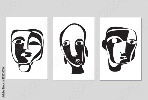 Modern abstract face portrait. Contemporary colorful background Cubism style for print, cards, textile. Vector fashion abstraction poster