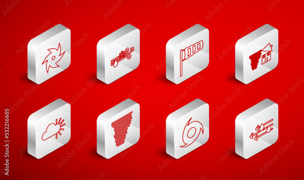 Set line Wind and rain, with snow, Cone meteorology windsock wind vane, Tornado swirl, and Cloudy icon. Vector Set line Wind and rain, with snow, Cone meteorology windsock wind vane, Tornado swirl, and Cloudy icon. Vector