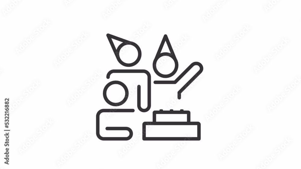 Animated work birthday linear icon. Celebrate birthday in office