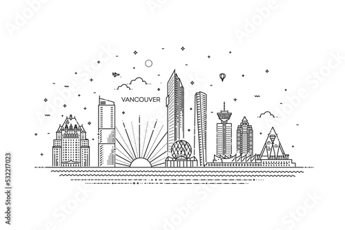 Canada, Vancouver architecture line skyline illustration