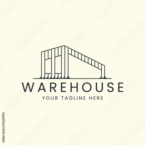 minimalist warehouse with linear style logo vector illustration design, shed logo design