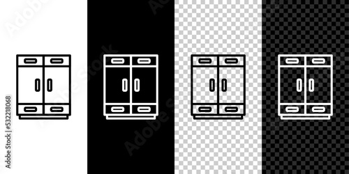 Set line Wardrobe icon isolated on black and white background. Vector
