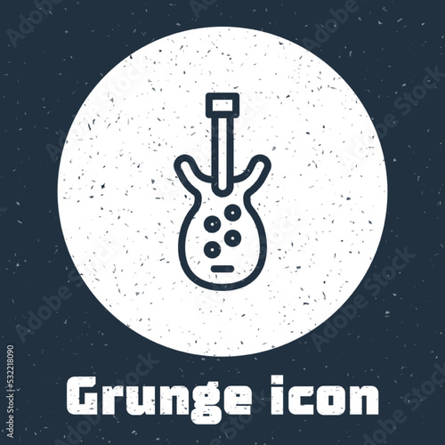 Grunge line Electric bass guitar icon isolated on grey background. Monochrome vintage drawing. Vector