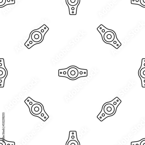 Grey line Wrestling championship belt icon isolated seamless pattern on white background. Vector