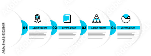 Set line Pie chart infographic, Referral marketing, Document and Medal with star icon. Vector