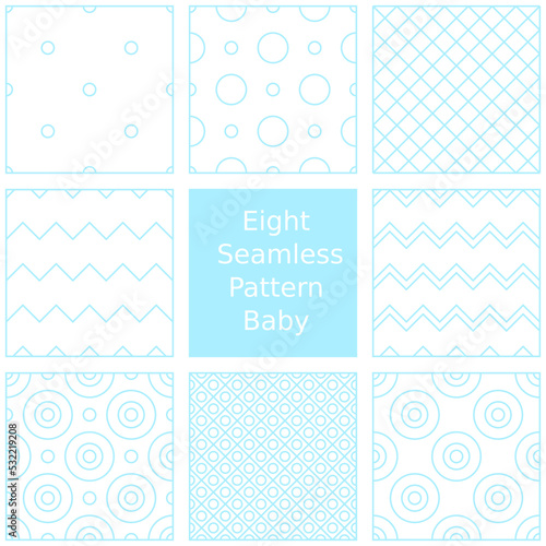 Eight seamless blue pattern, babyshower, winter, babyboy, baptism