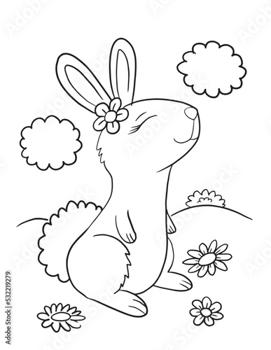 Cute Easter Bunny Rabbit Coloring Book Page Vector Illustration Art