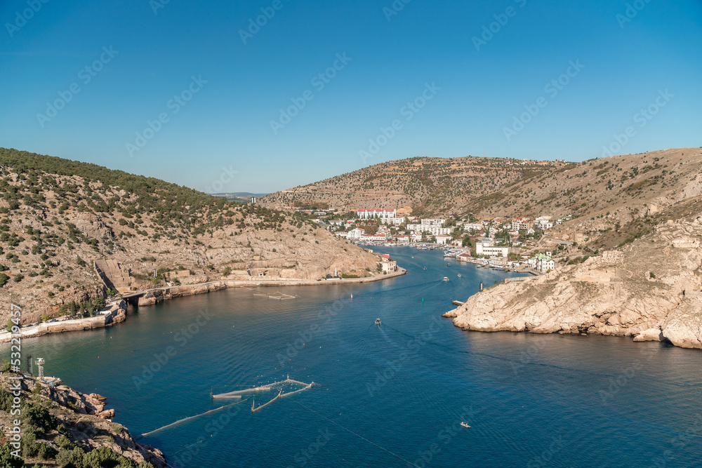 Panorama of the Balaklava bay. View from Cape Kuron, Crimea