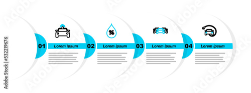 Set line Electric car, Cars, Water drop percentage and Police and flasher icon. Vector