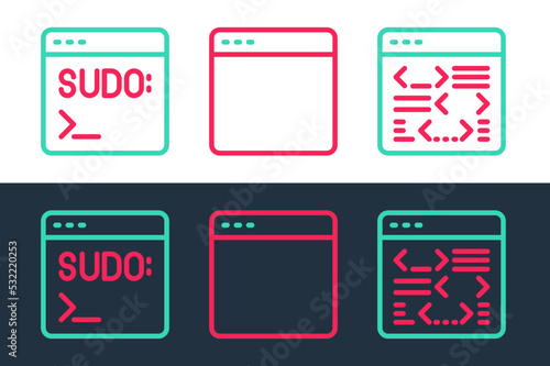 Set line Software, Code terminal and Browser window icon. Vector