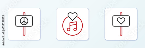 Set line Peace, and Vinyl disk icon. Vector