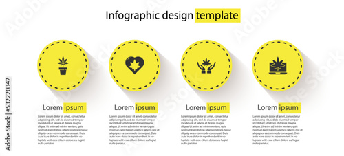 Set Marijuana or cannabis plant, leaf in heart, and Laptop and marijuana. Business infographic template. Vector