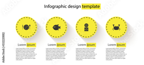 Set Served fish on a plate, Puffer, Canned and Crab. Business infographic template. Vector