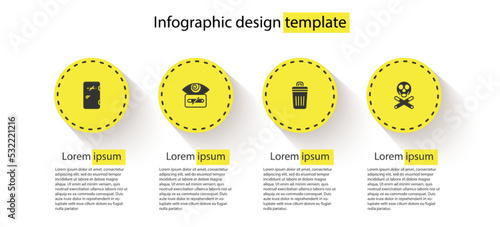 Set No smoking area, Hypnosis, Trash can and Bones and skull. Business infographic template. Vector