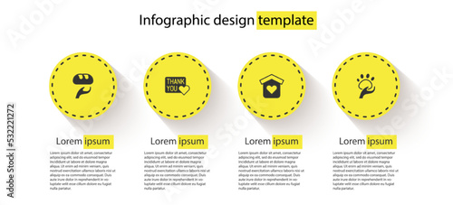 Set Donation food, Thank you with heart, Shelter for homeless and Animal volunteer. Business infographic template. Vector