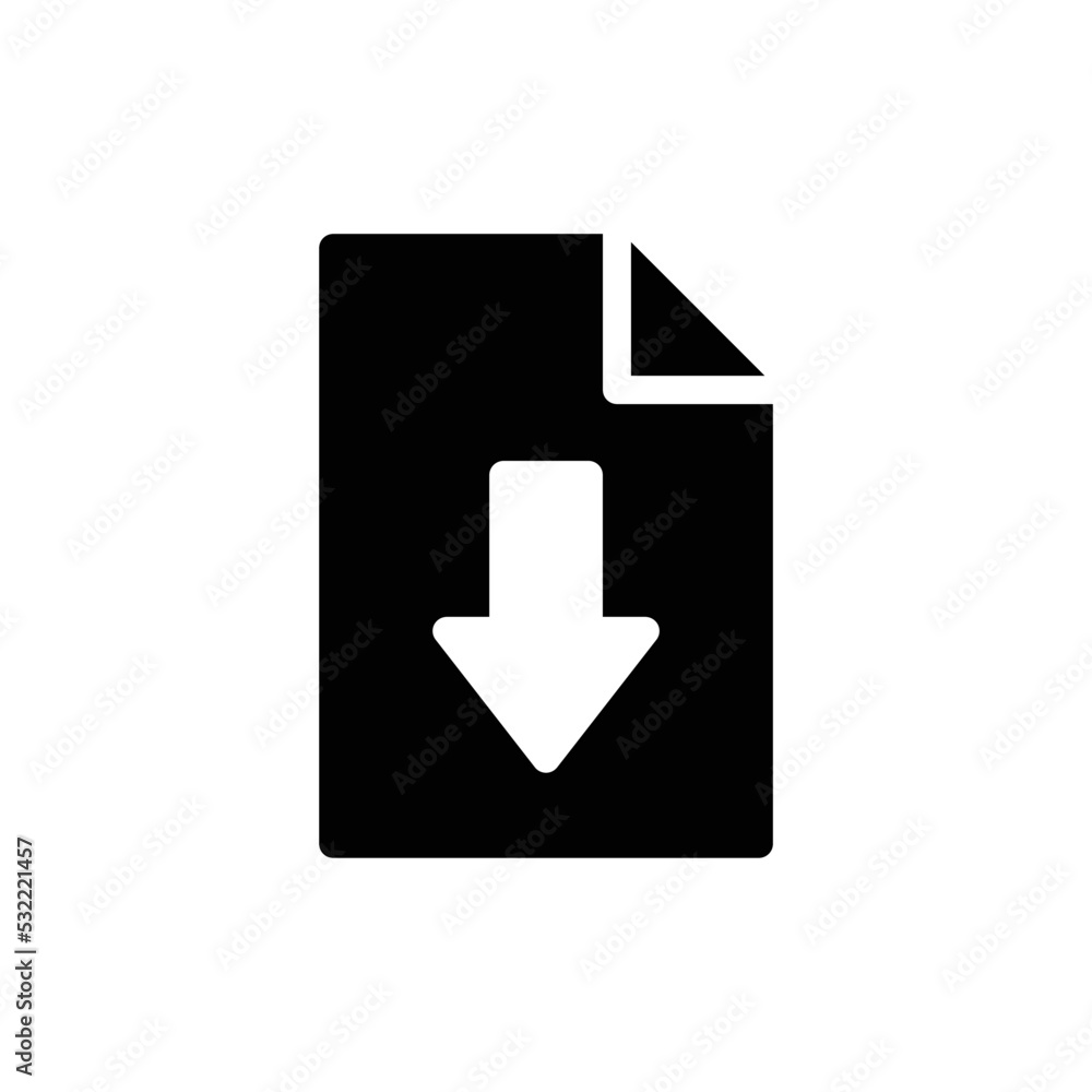 Download page icon with paper and arrow in black solid style Download page icon with paper and arrow in black solid style