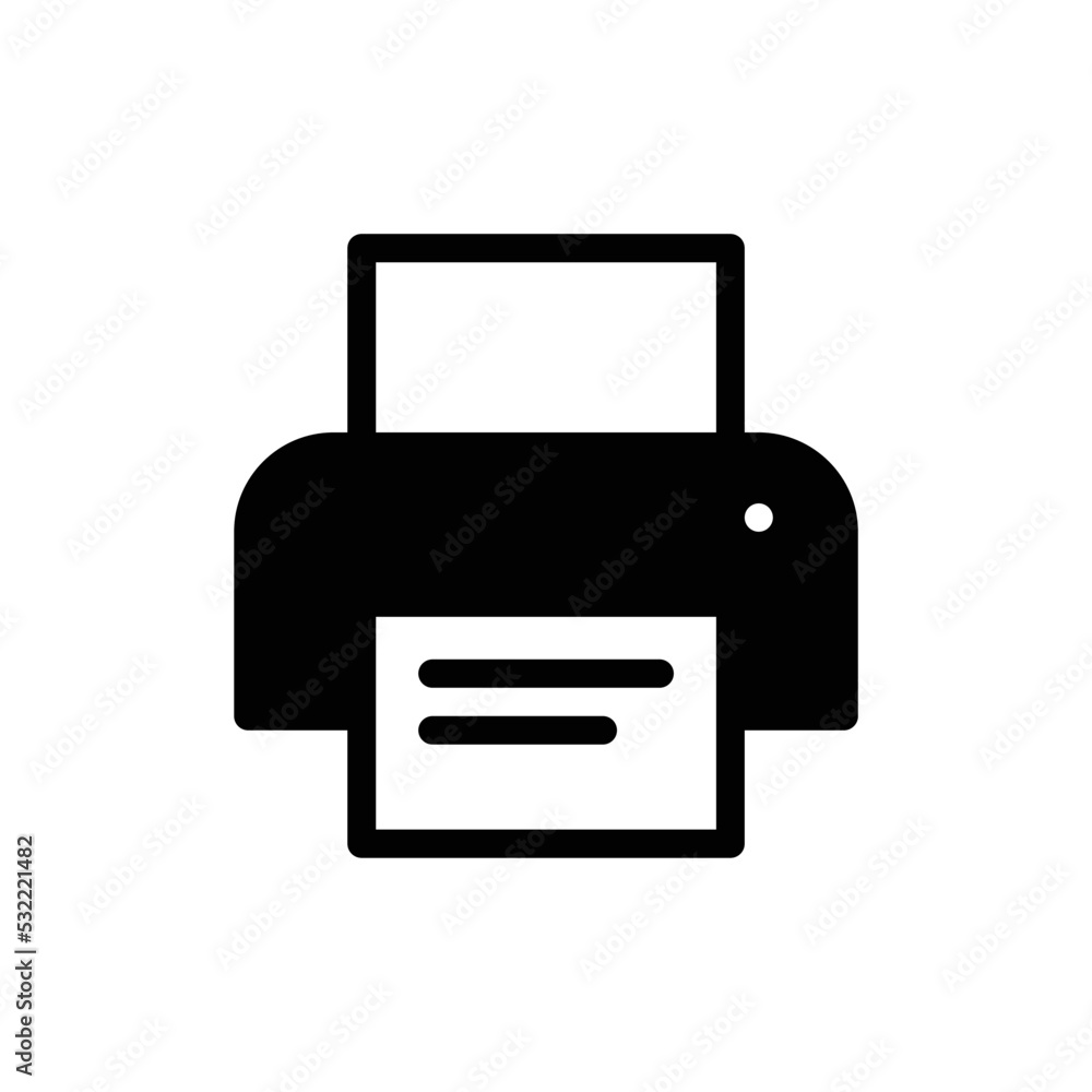 Print icon with printer and paper in black solid style Print icon with printer and paper in black solid style