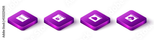 Set Isometric Browser window, Secure your site with HTTPS, SSL, Cloud technology data transfer and icon. Vector
