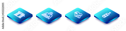 Set Isometric line Uneven bars, Hoodie, Heart rate and Punching bag icon. Vector