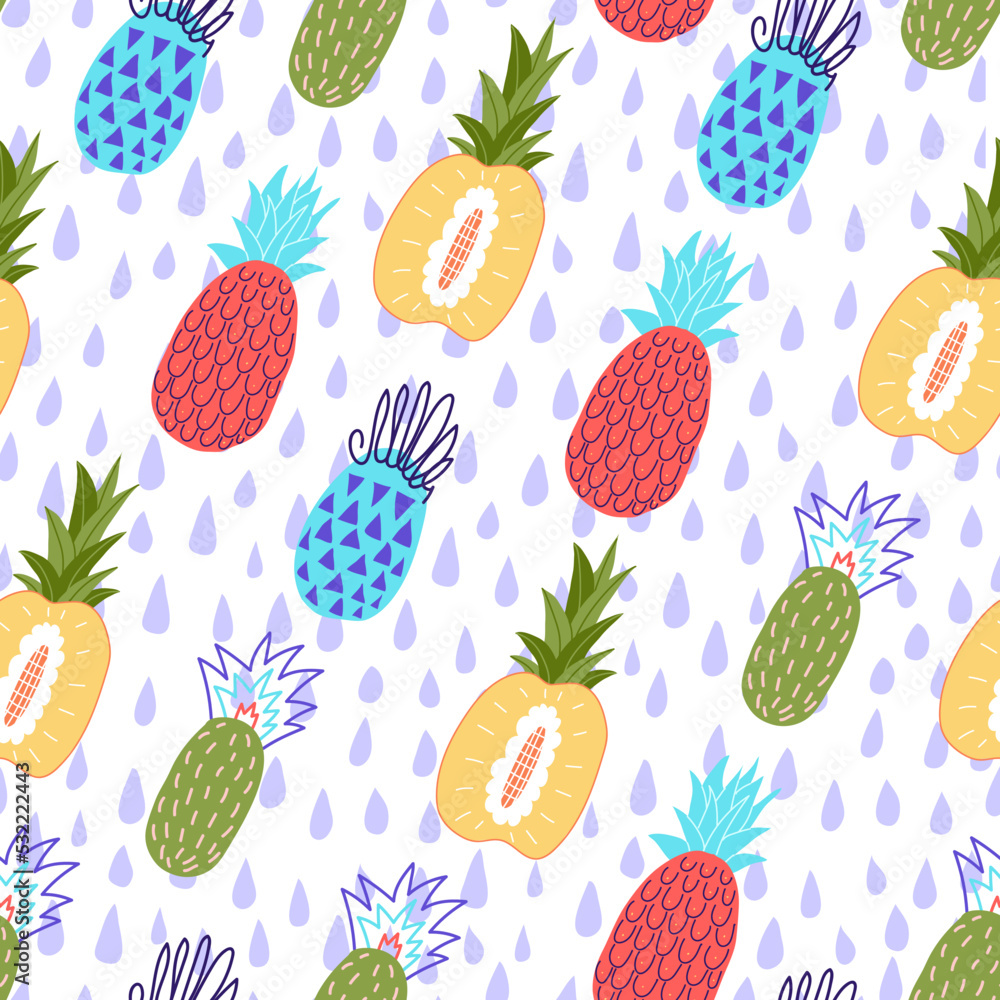 Creative pineapple seamless pattern. Tropical fruit background texture. Summer food pattern. Creative pineapple seamless pattern. Tropical fruit background texture. Summer food pattern.
