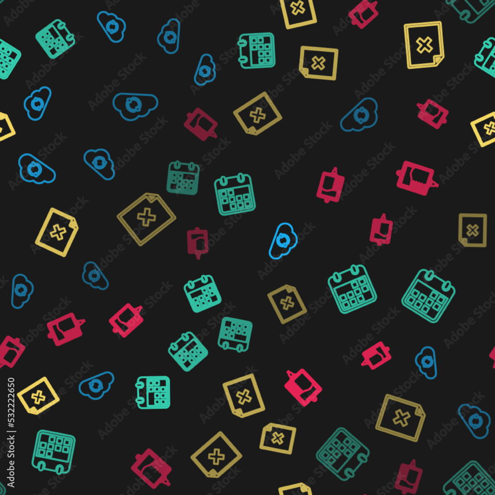 Set line Cloud sync refresh, Calendar, Delete file document and IV bag on seamless pattern. Vector Set line Cloud sync refresh, Calendar, Delete file document and IV bag on seamless pattern. Vector
