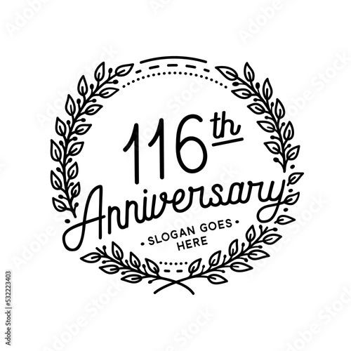 116 years anniversary celebrations design template. 116th logo. Vector and illustrations. 