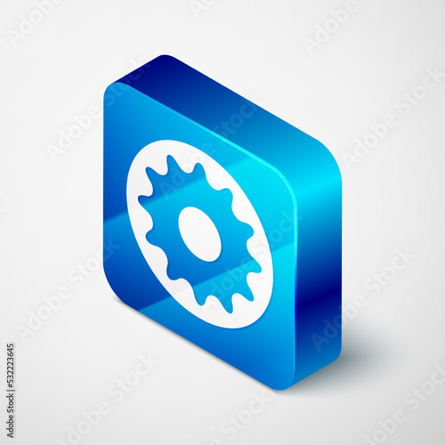 Isometric Chakra icon isolated on grey background. Blue square button. Vector