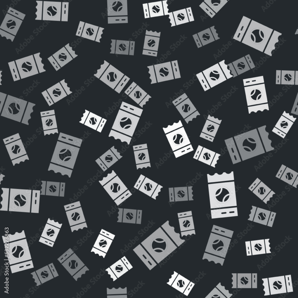 Grey Baseball ticket icon isolated seamless pattern on black background. Vector Grey Baseball ticket icon isolated seamless pattern on black background. Vector