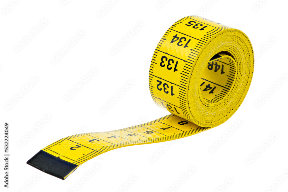 Closeup of an isolated yellow measuring tape