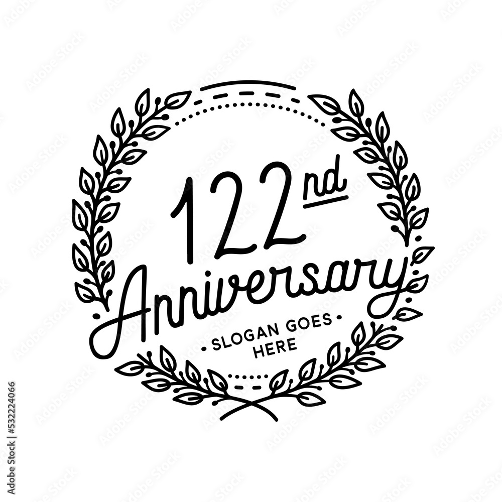 122 years anniversary celebrations design template. 122nd logo. Vector and illustrations.
122 years anniversary celebrations design template. 122nd logo. Vector and illustrations.