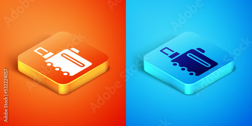 Isometric Electronic cigarette icon isolated on orange and blue background. Vape smoking tool. Vaporizer Device. Vector