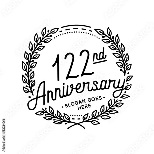 122 years anniversary celebrations design template. 122nd logo. Vector and illustrations. 