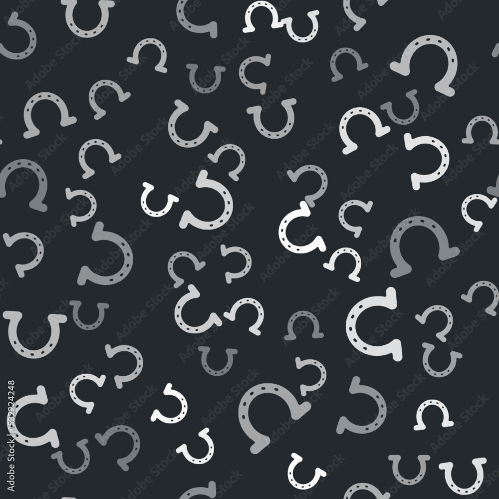 Grey Horseshoe icon isolated seamless pattern on black background. Vector Grey Horseshoe icon isolated seamless pattern on black background. Vector