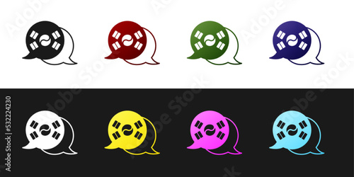 Set South Korea flag icon isolated on black and white background. Vector