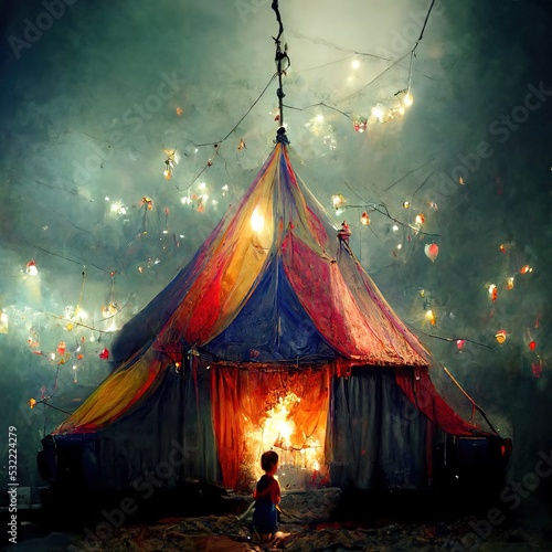 3D rendering of a circus tent with beautiful lighting in the background