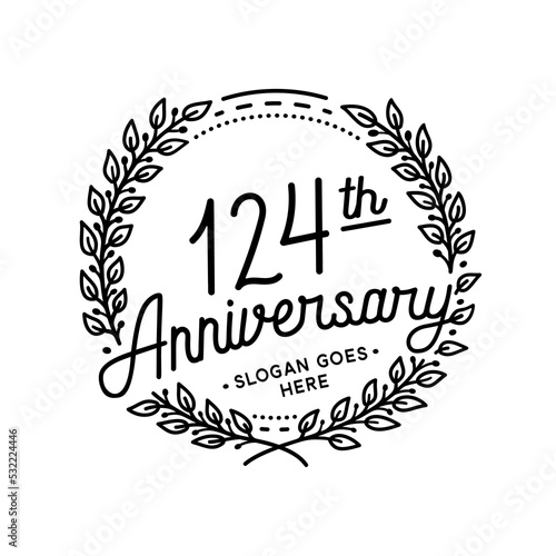 124 years anniversary celebrations design template. 124th logo. Vector and illustrations. 
